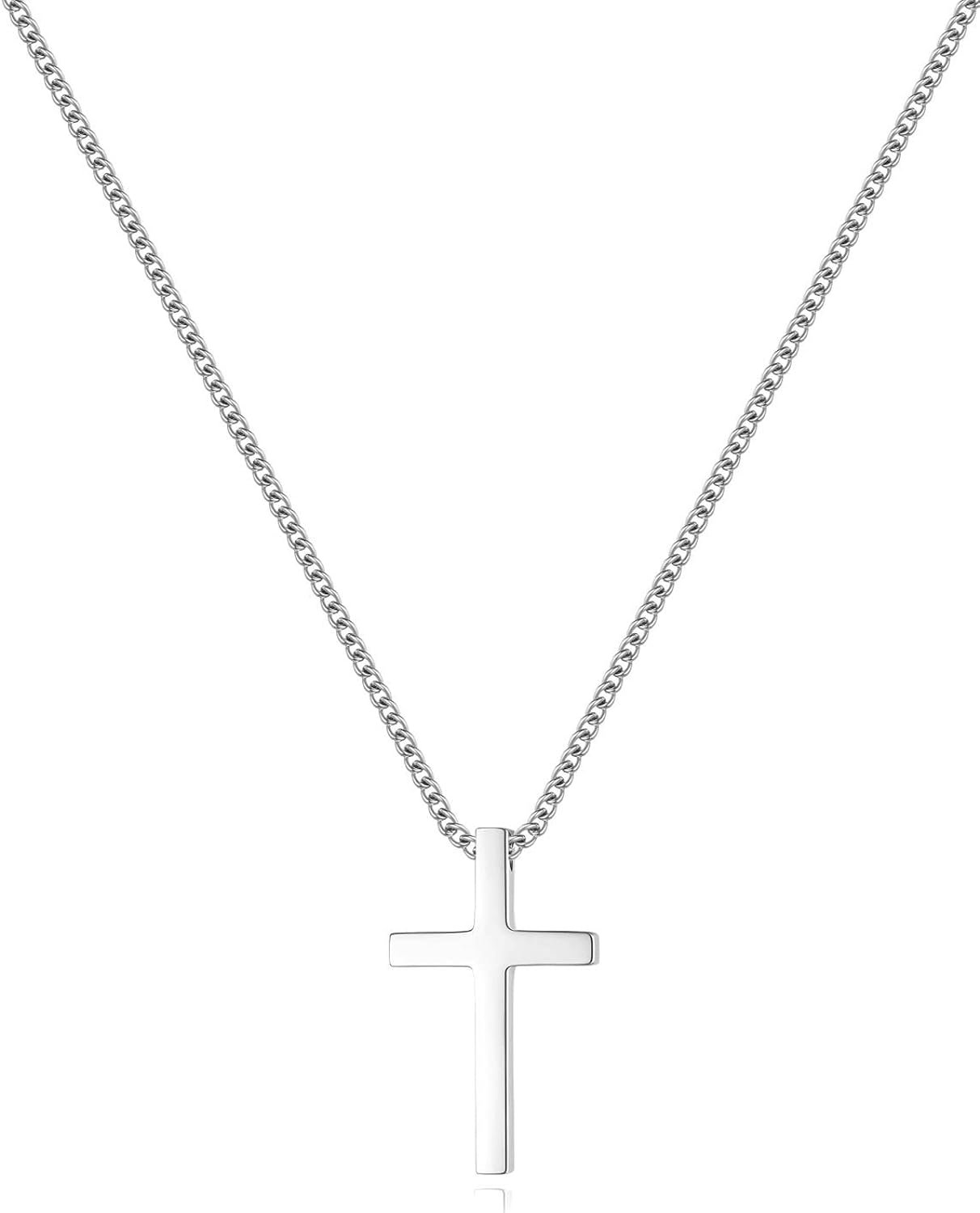 Black Gold Silver Cross Necklace for Boys Stainless Steel Mens Cross Pendant Chain Necklace for Men Women Religious Jewelry Gifts for Boys Girls Chain 16-24 Inches