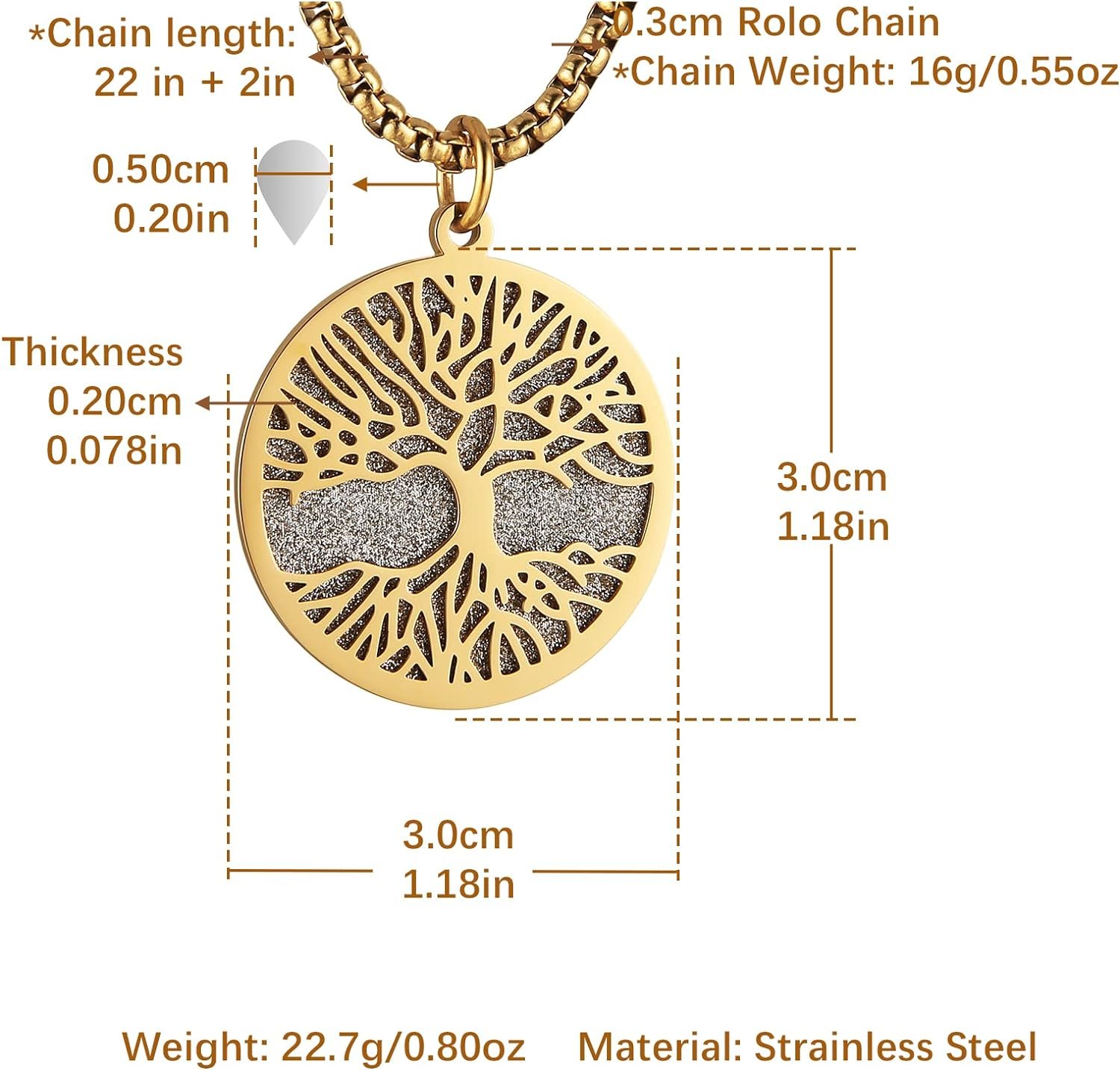 HZMAN Two Piece Serenity Prayer Stainless Steel Pendant Necklace With Tree Of Life Cut Out 22+2 Chain