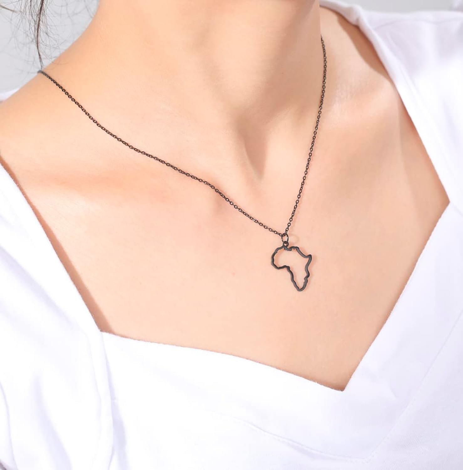 Map Pendant Necklace For Women Men Stainless Steel Personalized Minimalist Hollow Out Charm Africa Map Outline Pendant Necklaces Jewelry