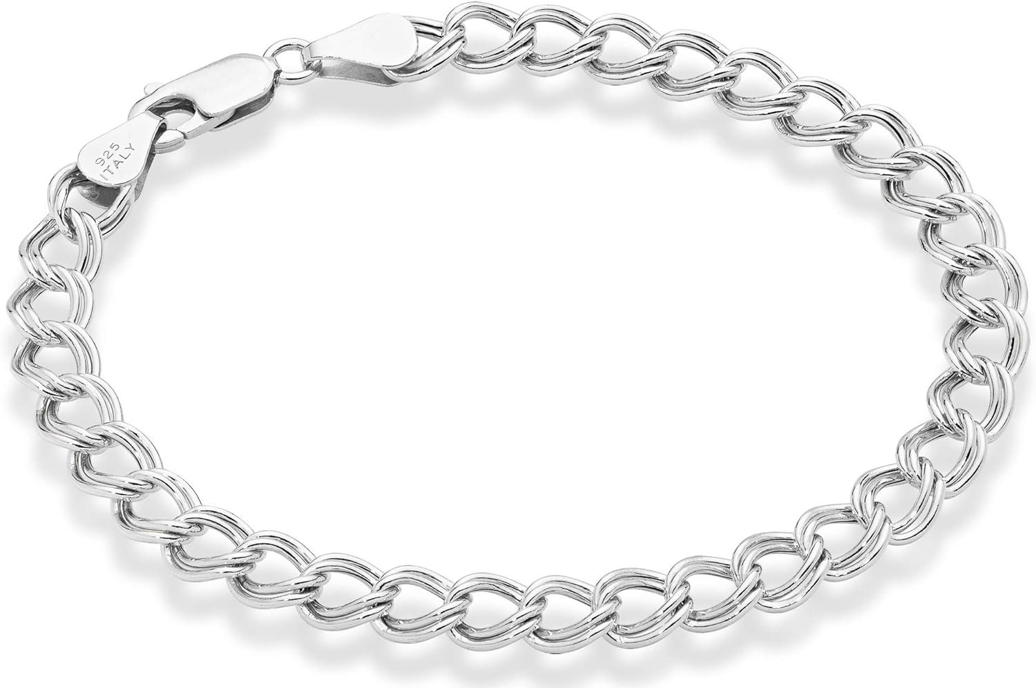 Miabella 925 Sterling Silver Italian Double Curb Link Chain Bracelet for Women Men, Charm Bracelet Made in Italy