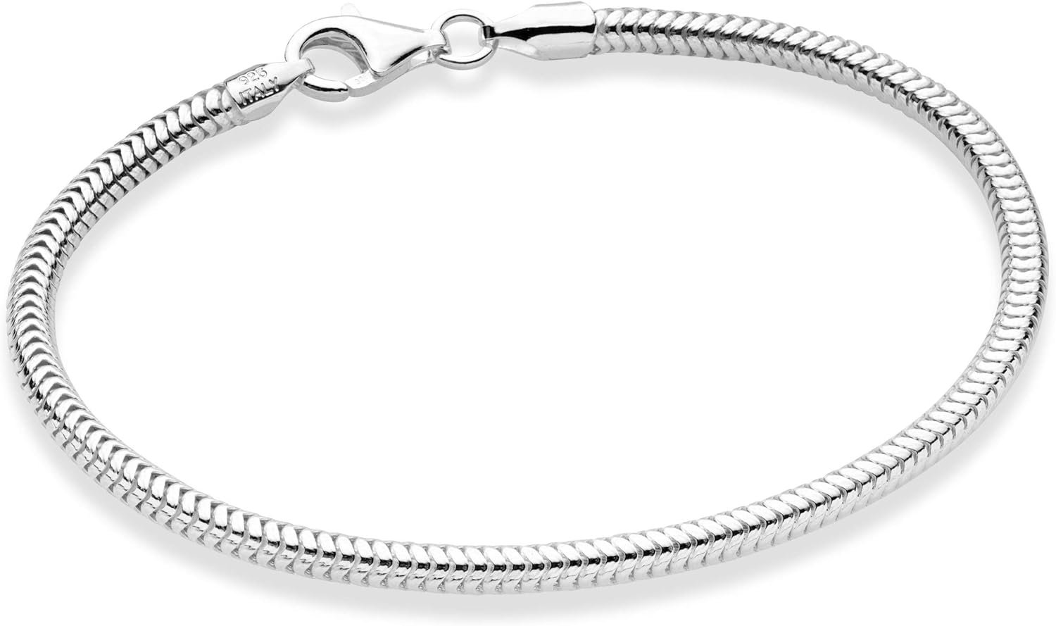 Miabella Solid 925 Sterling Silver Italian 3mm Snake Chain Bracelet for Women Men Teen Girls, Charm Bracelet, Made in Italy