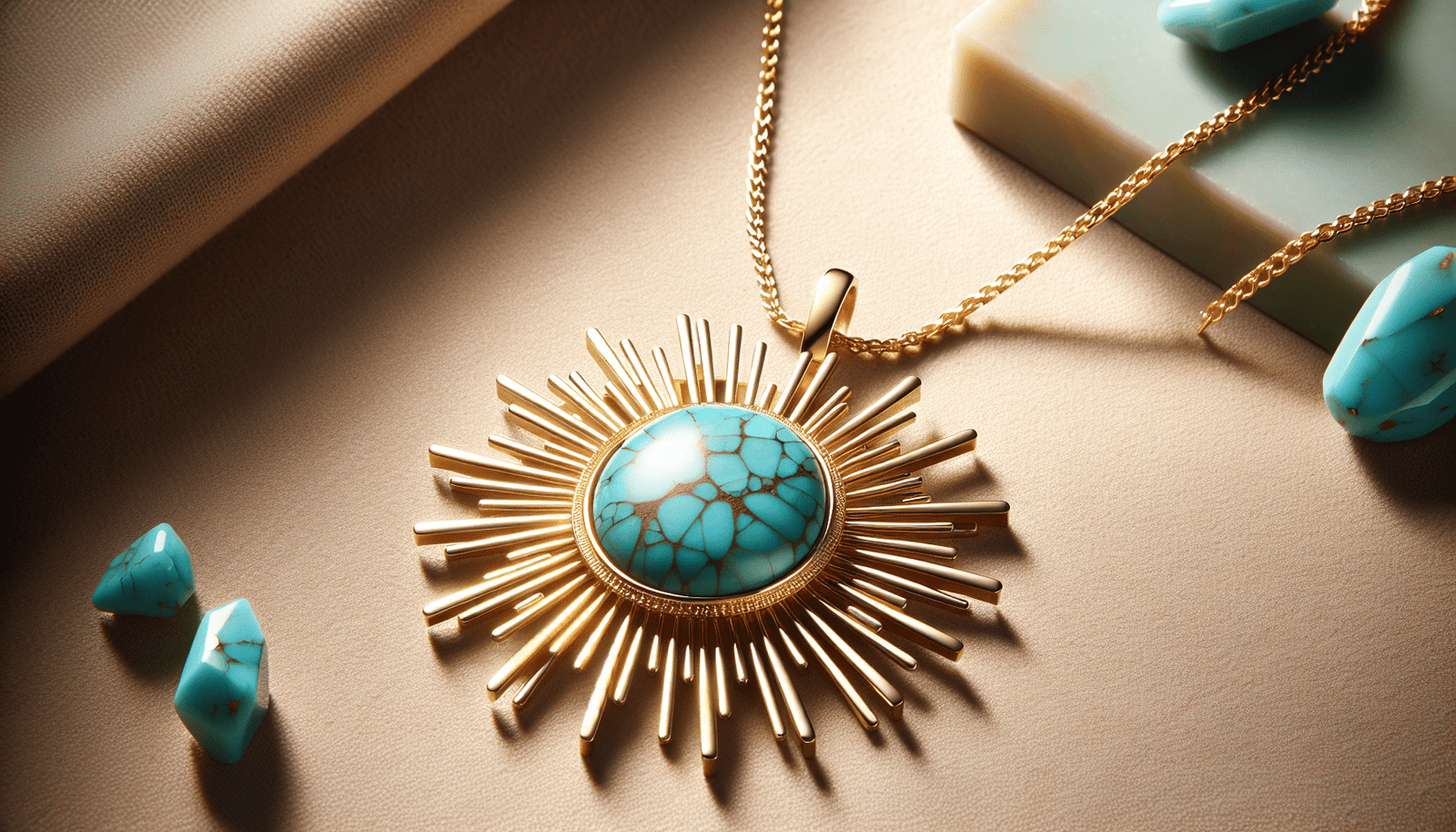 Elegant Turquoise Sunburst Necklace - 18K Gold Plated Stainless Steel Minimalist Pendant