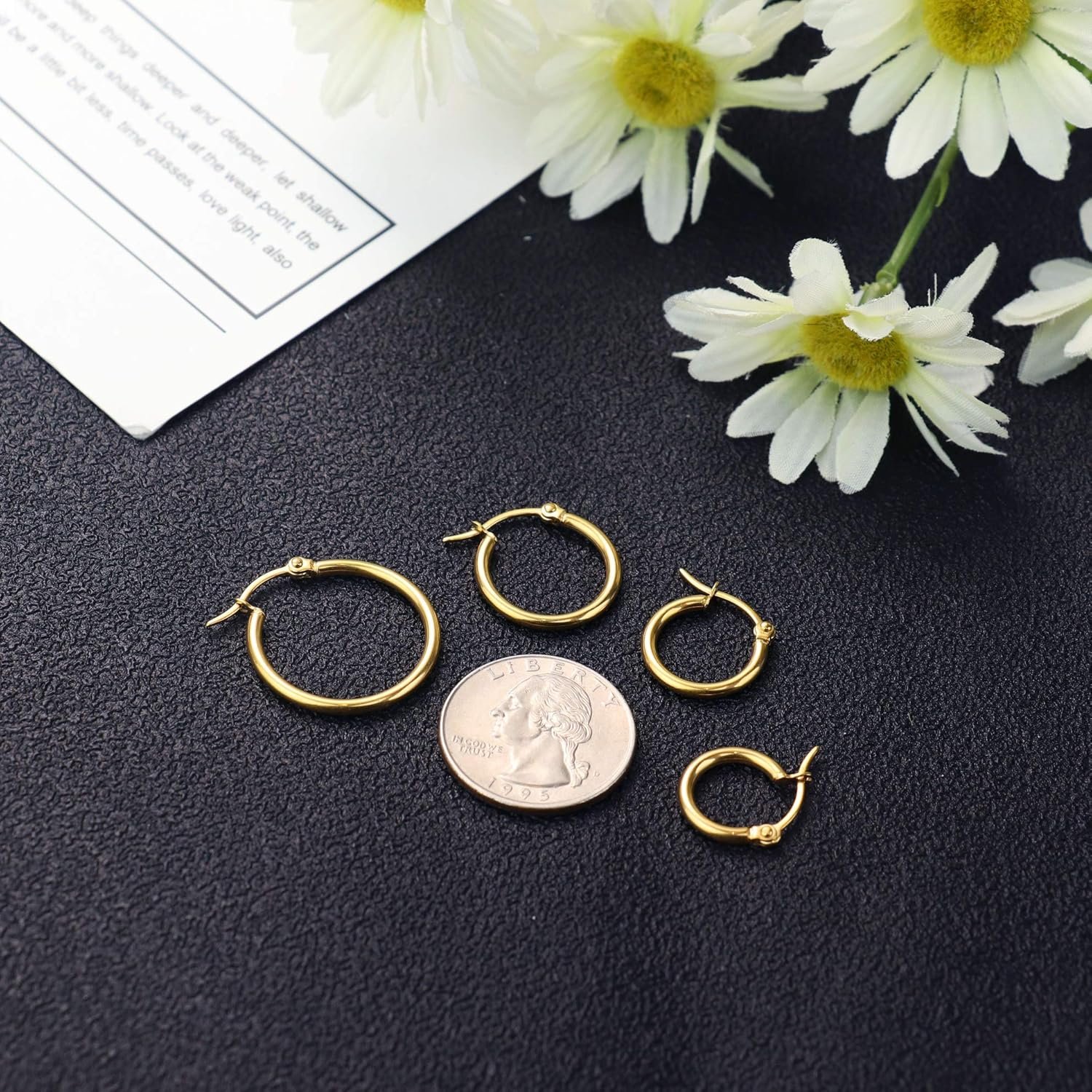 LOYALLOOK Gold Hoop Earrings Set Stainless Steel Rounded Small Hoop Earrings Set for Women Cute Huggie Earrings Nickel Free 10/12/15/20MM