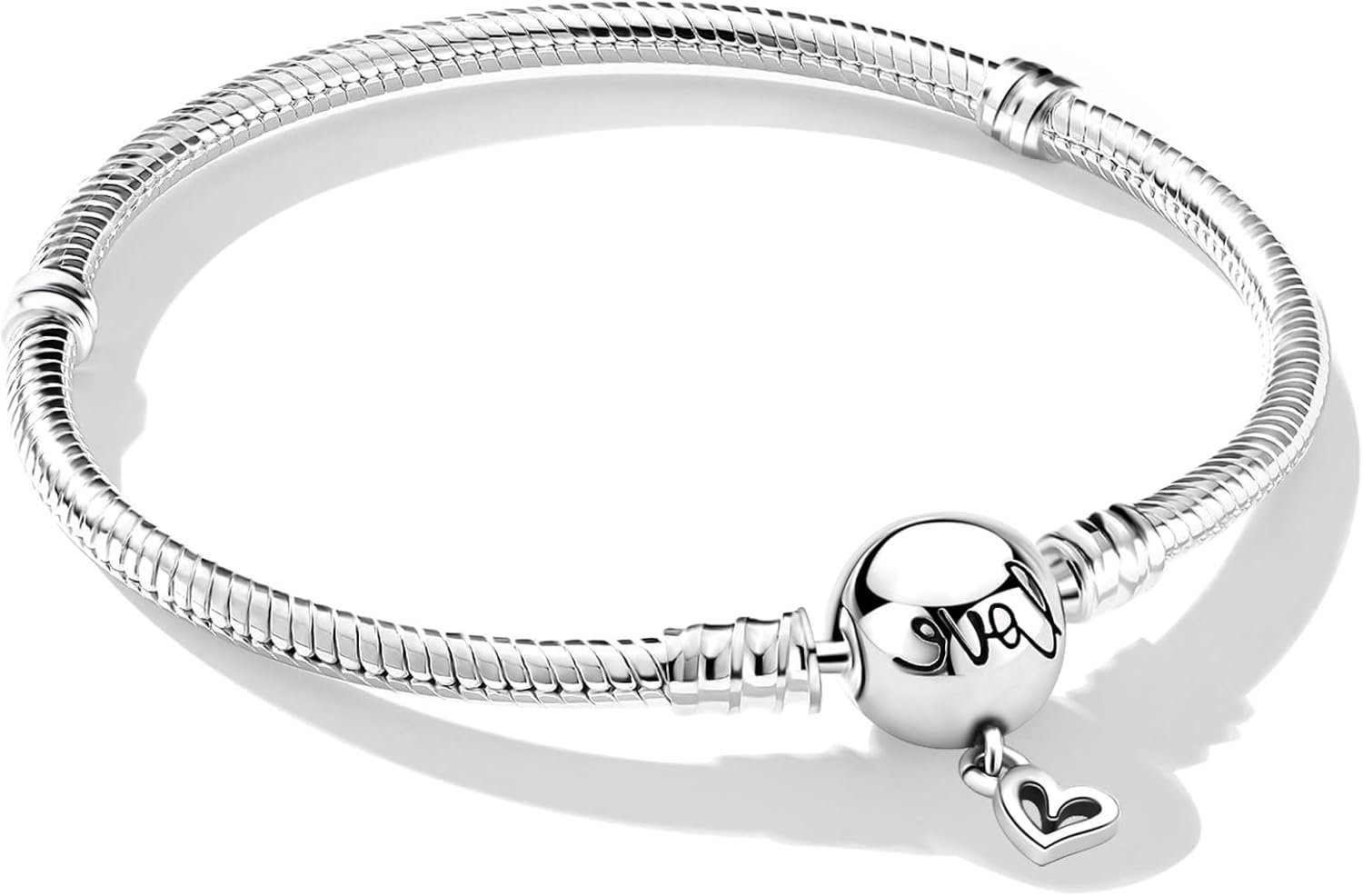 Snake Chain Bracelet 925 Sterling Silver Heart Clasp Snake Charm Bracelet Fit Moments Charms Jewelry Gift for Women Girl