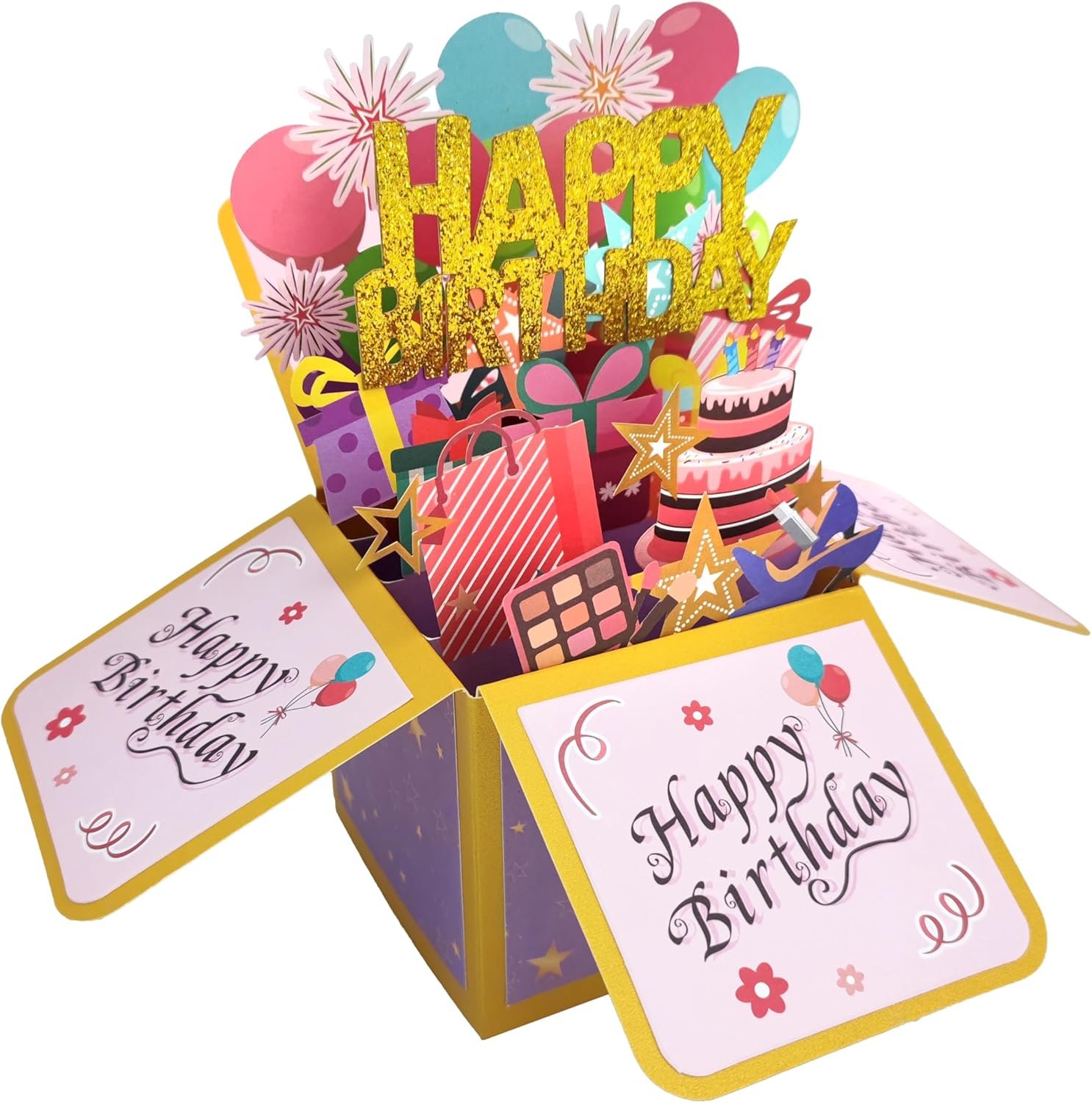 Funny Happy Birthday Pop Up Card, Sweet 3D Birthday Gift Box for Adults and Kids with Envelopes, Unique Handmade Foldable Celebration Cards for Daughter, Son, Mom, Dad, Friend