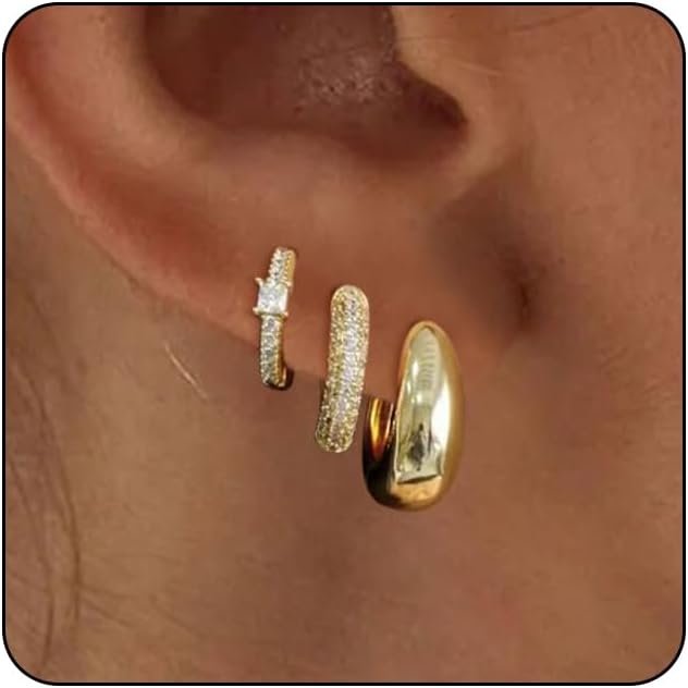 VIROMY Gold Hoop Earrings Set for Women Trendy, 14K Gold Plated Lightweight Small Gold/Silver Hoop Earrings for Women Chunky Open Hoops Earrings for Women Jewelry Gifts for women